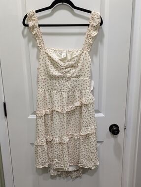 Altar'd State Cream Mini Dress with Pink Floral Ruffles